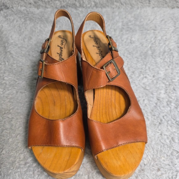 Free People Belem Leather Wood Platform Clog Sandals Brown Womens 39 8-8.5 NEW - Picture 3 of 8